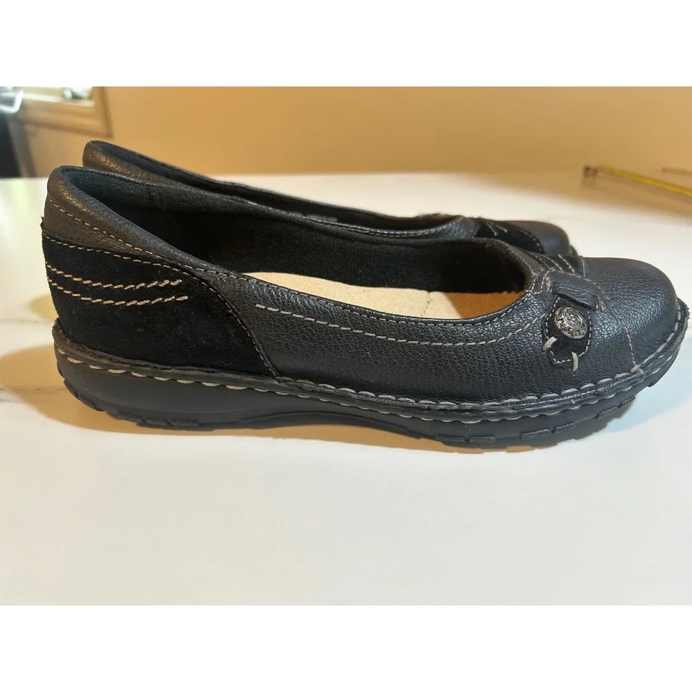Earth Spirit Black Leather Suede Ballet Flats Gelron 2000 Comfort Shoes Size 9